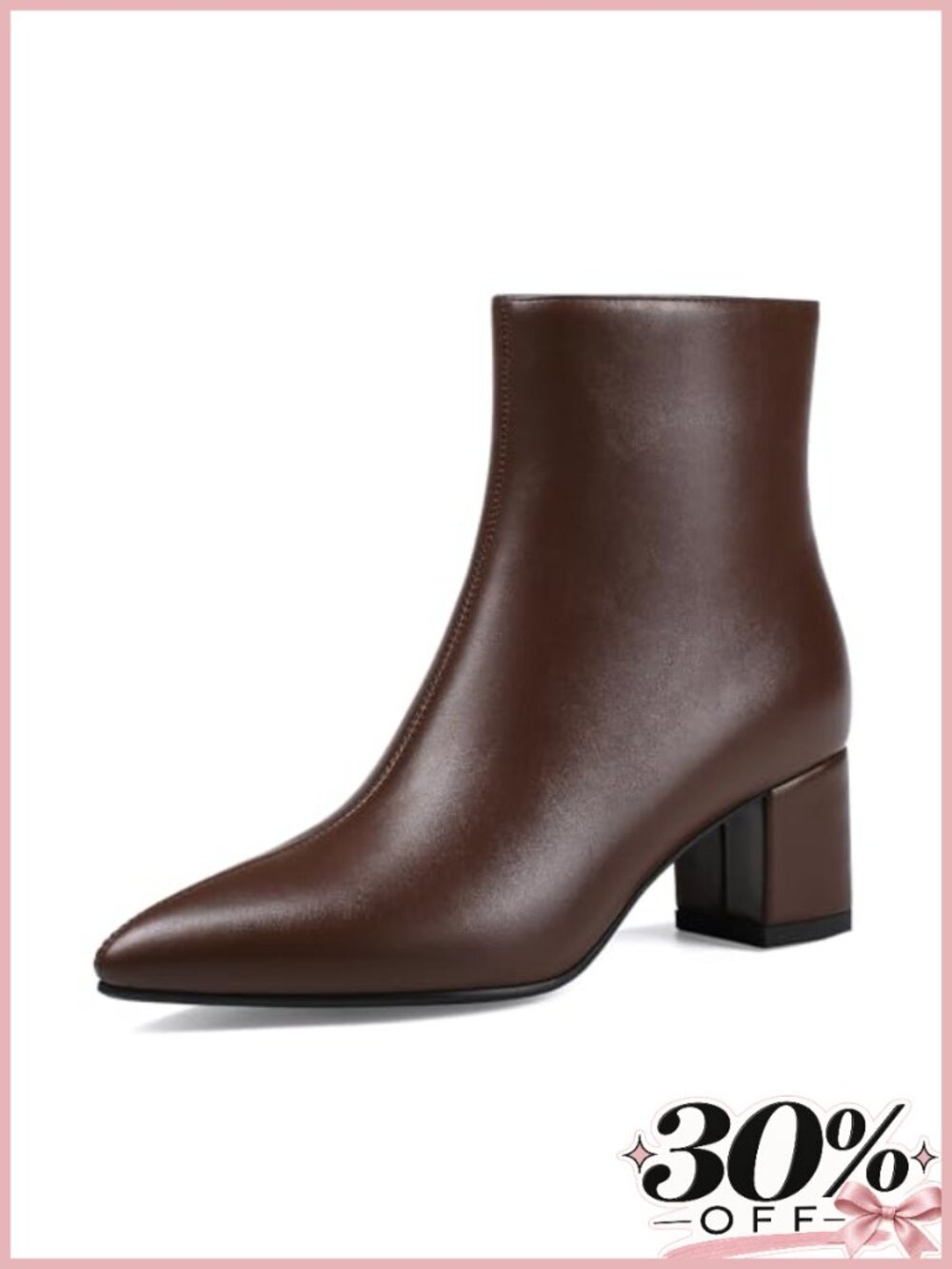 Women's Pointed Toe Ankle Boot, 2.28" Block Heel, Matte PU, Zip